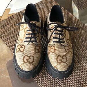 Gucci brown monogram creeper loafer platform shoes size 38 women’s